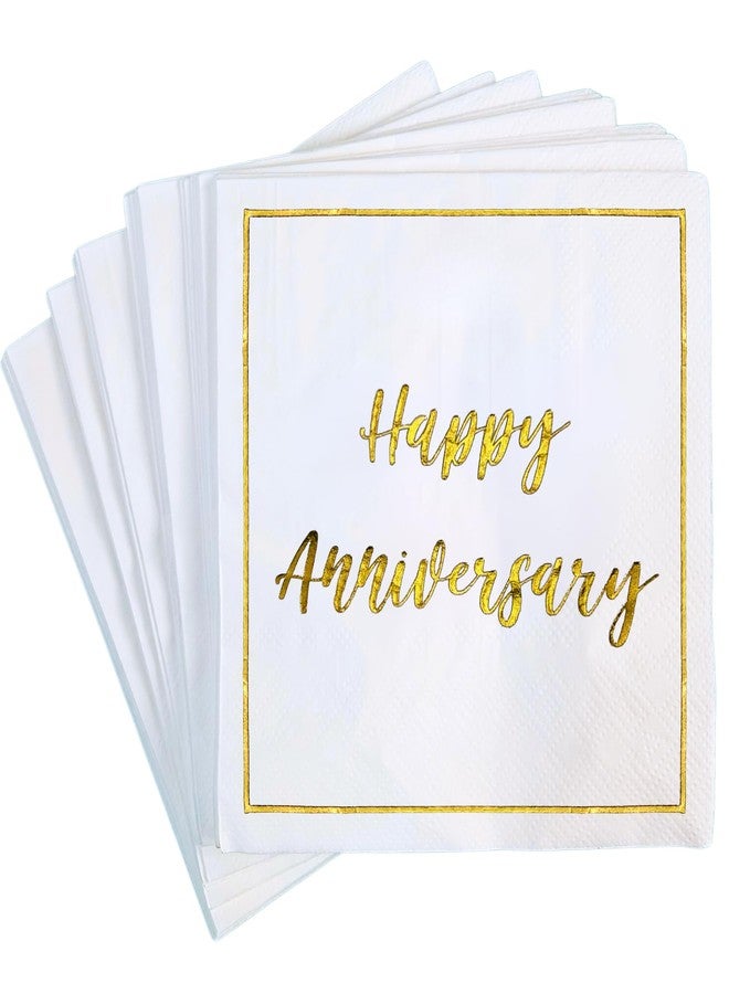 Cloverjoyed Happy Anniversary Decorations, 50 Pack, Gold Foil Cocktail Napkins, Wedding Dating Anniversaries Decorations Decor Supplies, Beverage Napkin - Image 1